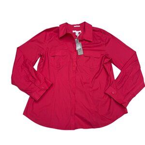 NEW Chico's $79 No-Iron Red Button-Up Shirt Women's Roll Up Sleeves, Sz 2 /US L